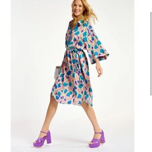 Essentiel Antwerp floral watercolor Pink Blue Sheath Dress Mandarin Collar